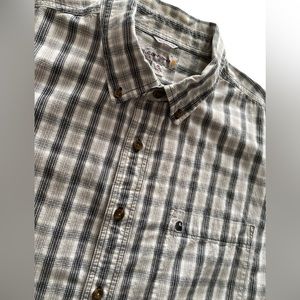 Carhartt Mens Button Up Sz XL Tall Short Sleeve Plaid Gray Black Relaxed Fit‎